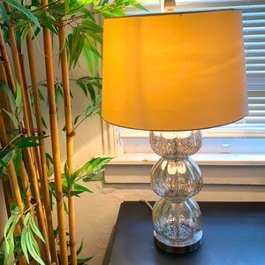 Lamp with lamp shade. Clear with silver/chrome watercolor design.